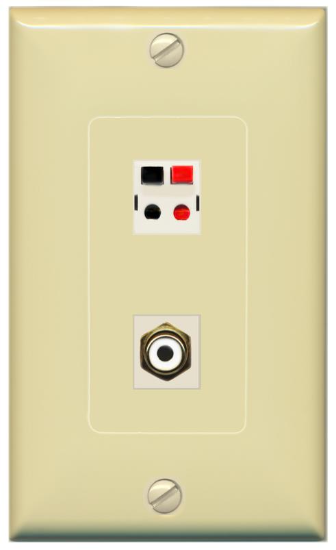 RiteAV 1 Port Speaker Plug Jack Wall Plate with RCA for Subwoofer - 1 Gang [Ivory/Ivory]