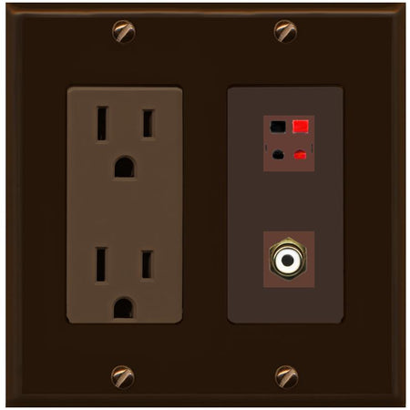 RiteAV 1 Port Speaker Plug Jack Wall Plate with RCA for Subwoofer - Outlet [Brown/Brown]