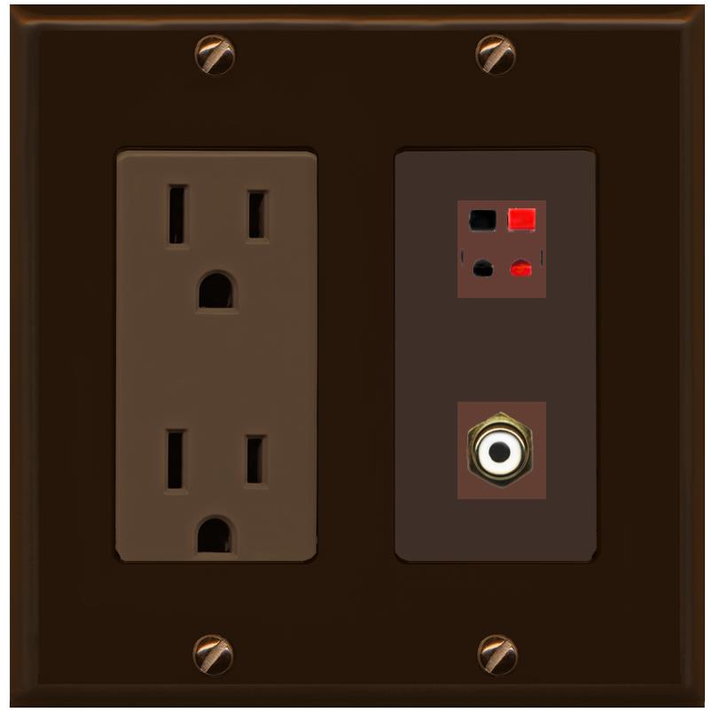 RiteAV 1 Port Speaker Plug Jack Wall Plate with RCA for Subwoofer - Outlet [Brown/Brown]