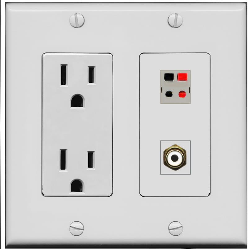 RiteAV 1 Port Speaker Plug Jack Wall Plate with RCA for Subwoofer - Outlet [Gray/Gray]