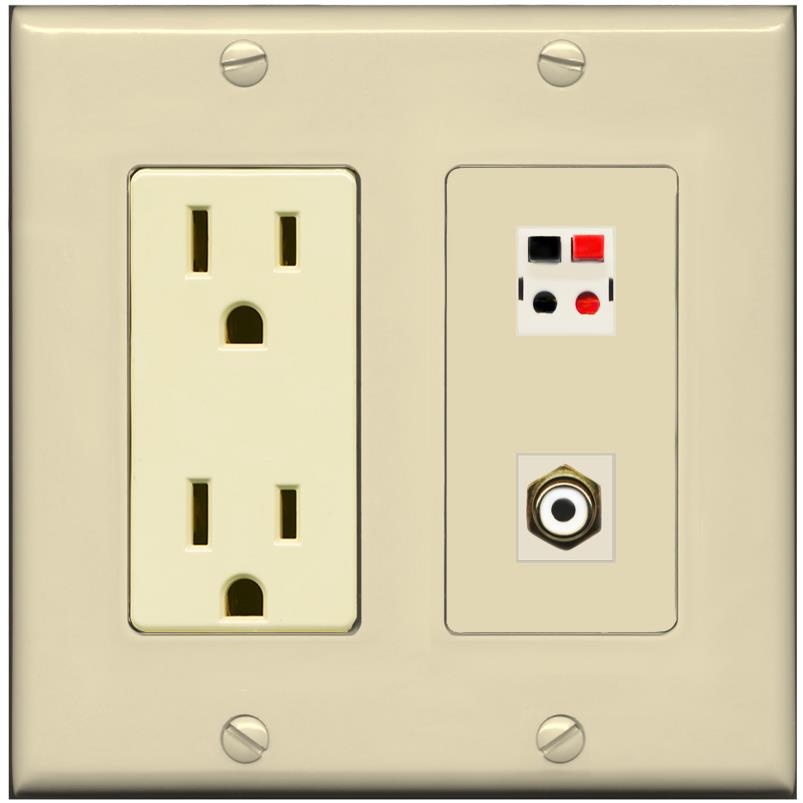 RiteAV 1 Port Speaker Plug Jack Wall Plate with RCA for Subwoofer - Outlet [Ivory/Ivory]