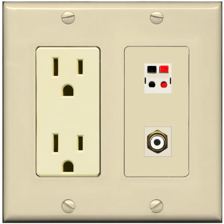 RiteAV 1 Port Speaker Plug Jack Wall Plate with RCA for Subwoofer - Outlet [Ivory/Ivory]