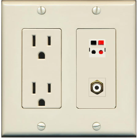 RiteAV 1 Port Speaker Plug Jack Wall Plate with RCA for Subwoofer - Outlet [Light-Almond]