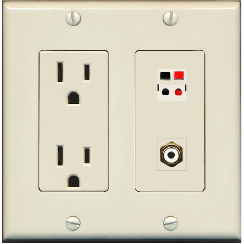 RiteAV 1 Port Speaker Plug Jack Wall Plate with RCA for Subwoofer - Outlet [Light-Almond]