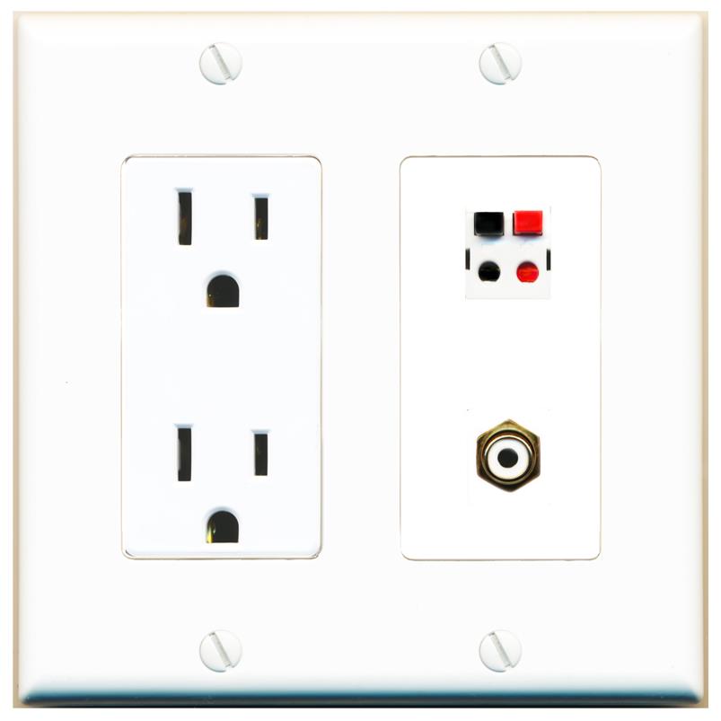 RiteAV 1 Port Speaker Plug Jack Wall Plate with RCA for Subwoofer - Outlet [White]