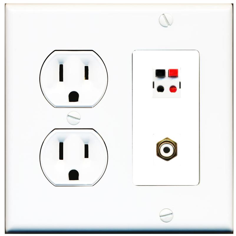 RiteAV 1 Port Speaker Plug Jack Wall Plate with RCA for Subwoofer - Round Outlet [White]