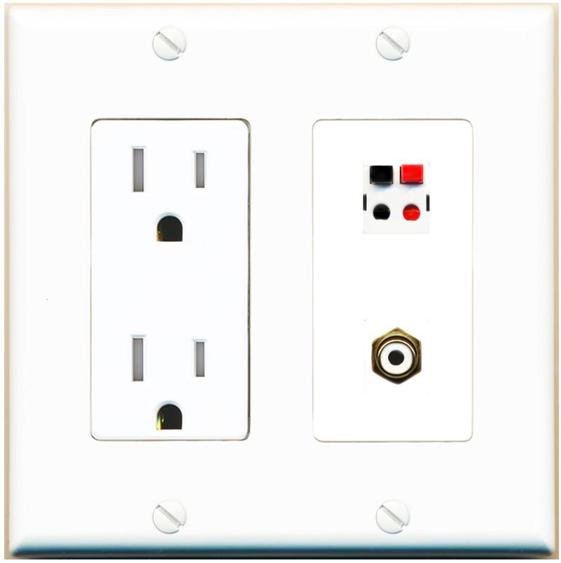 RiteAV 1 Port Speaker Plug Jack Wall Plate with RCA for Subwoofer - Tamper-Res [White]
