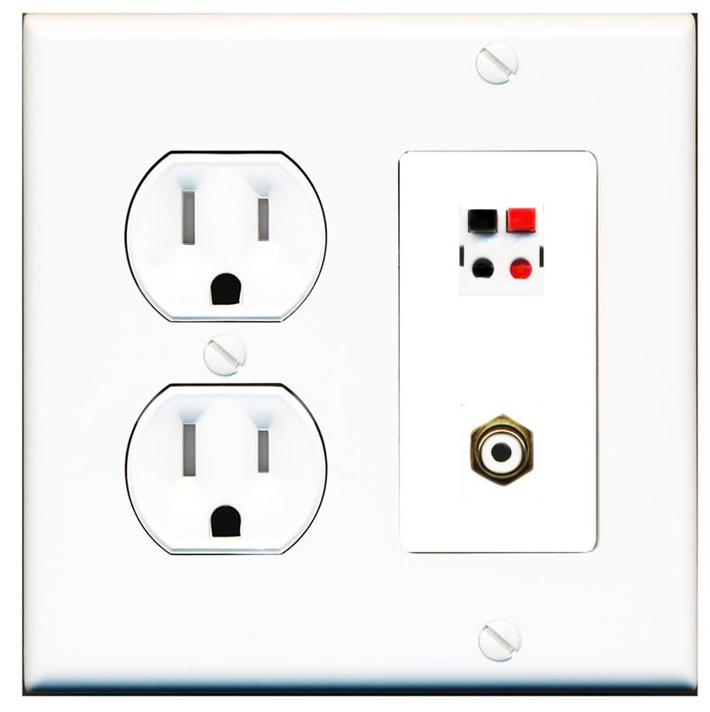 RiteAV 1 Port Speaker Plug Jack Wall Plate with RCA for Subwoofer - Tamper Proof [White]