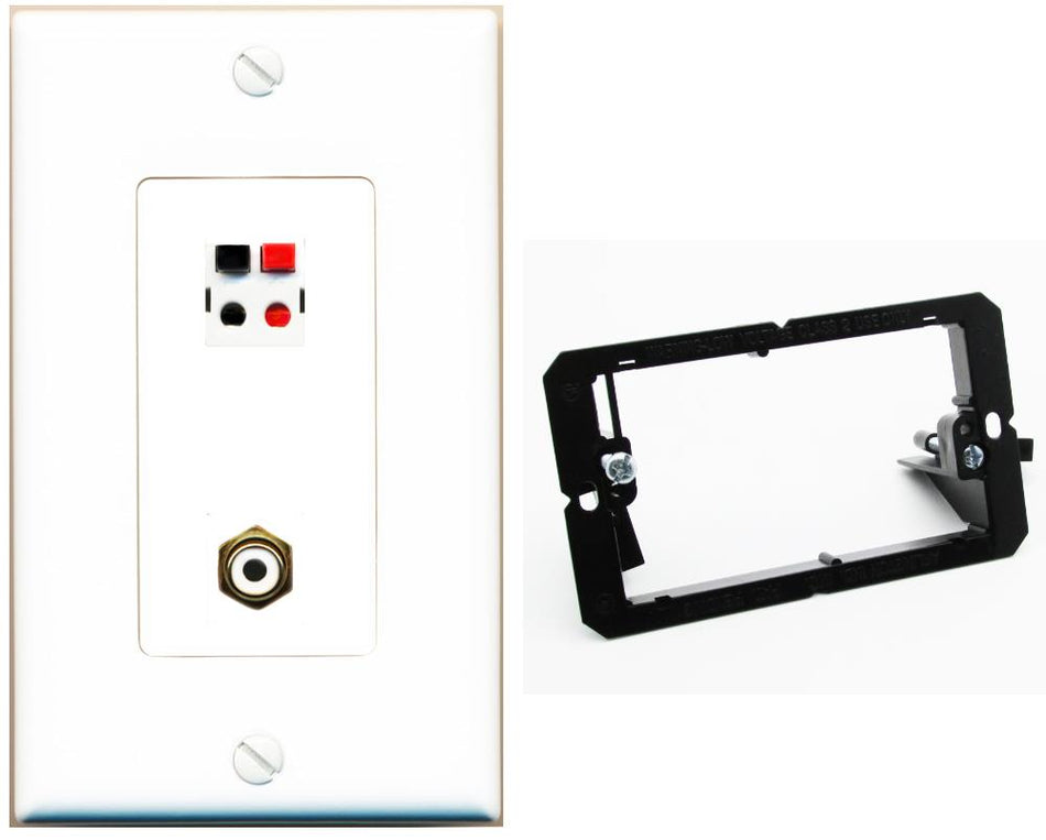 RiteAV 1 Port Speaker Plug Jack Wall Plate with RCA for Subwoofer - Bracket [White]