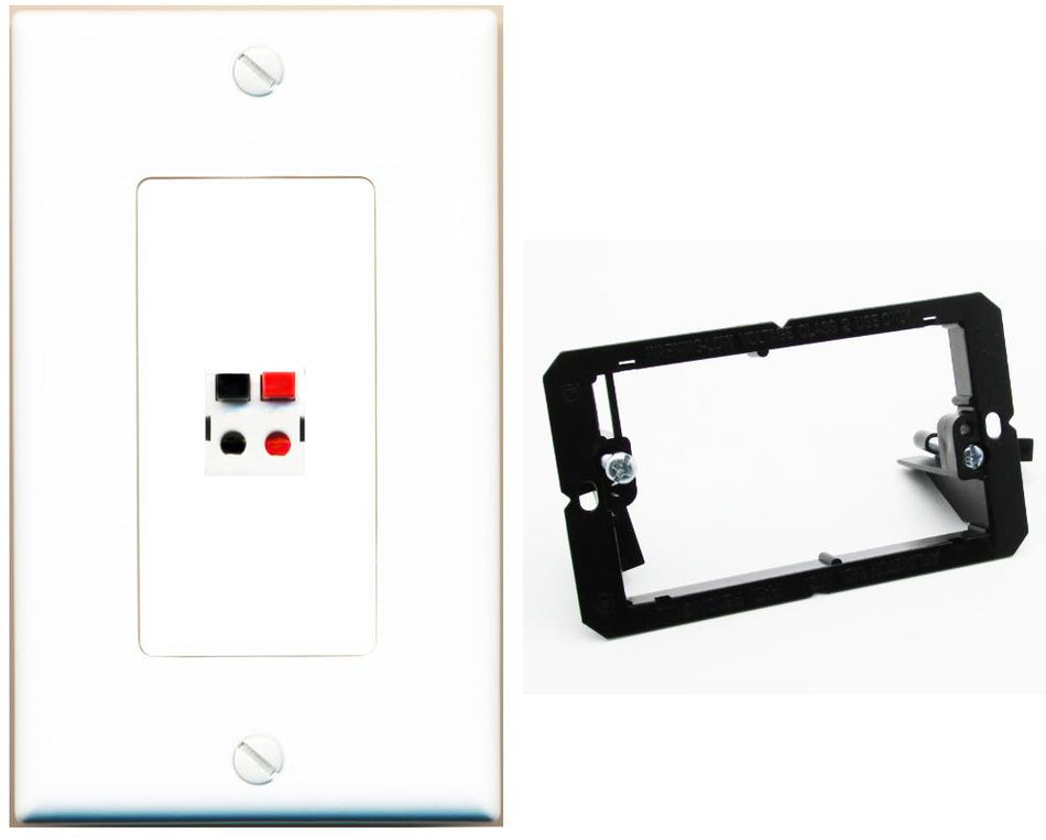 RiteAV 1 Port Speaker Wire Plug Jack Wall Plate - Bracket [White]