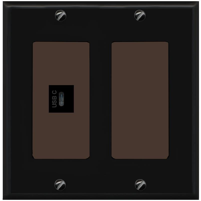 RiteAV USBC Wall Plate - 2 Gang [Black/Brown]