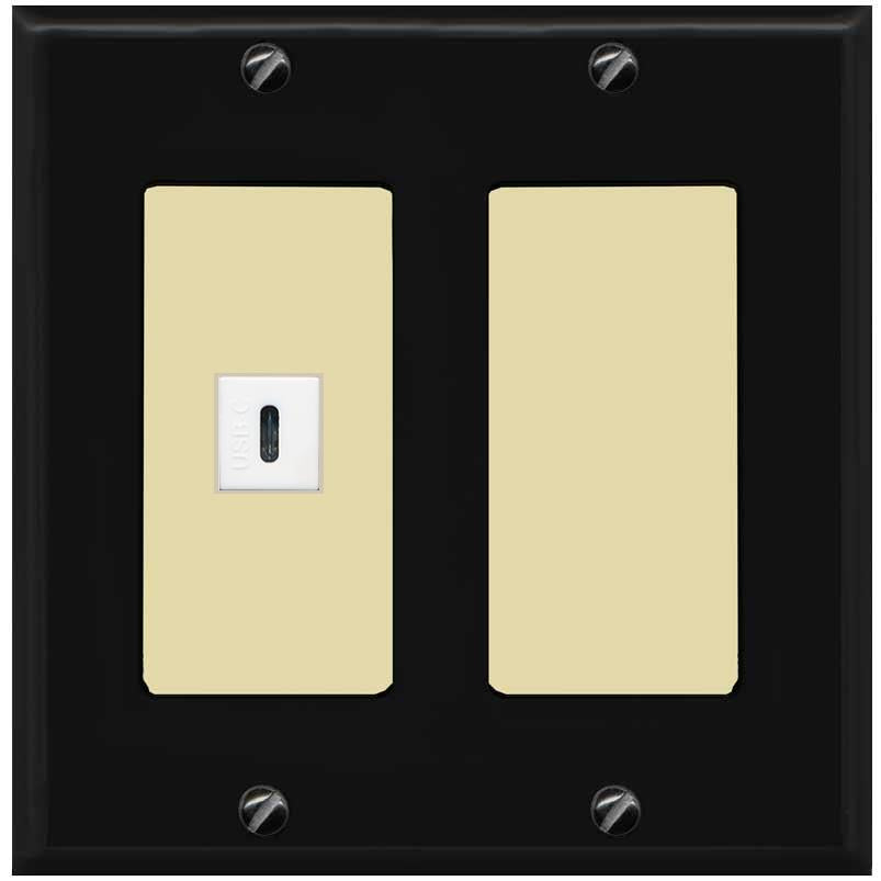 RiteAV USBC Wall Plate - 2 Gang [Black/Ivory]