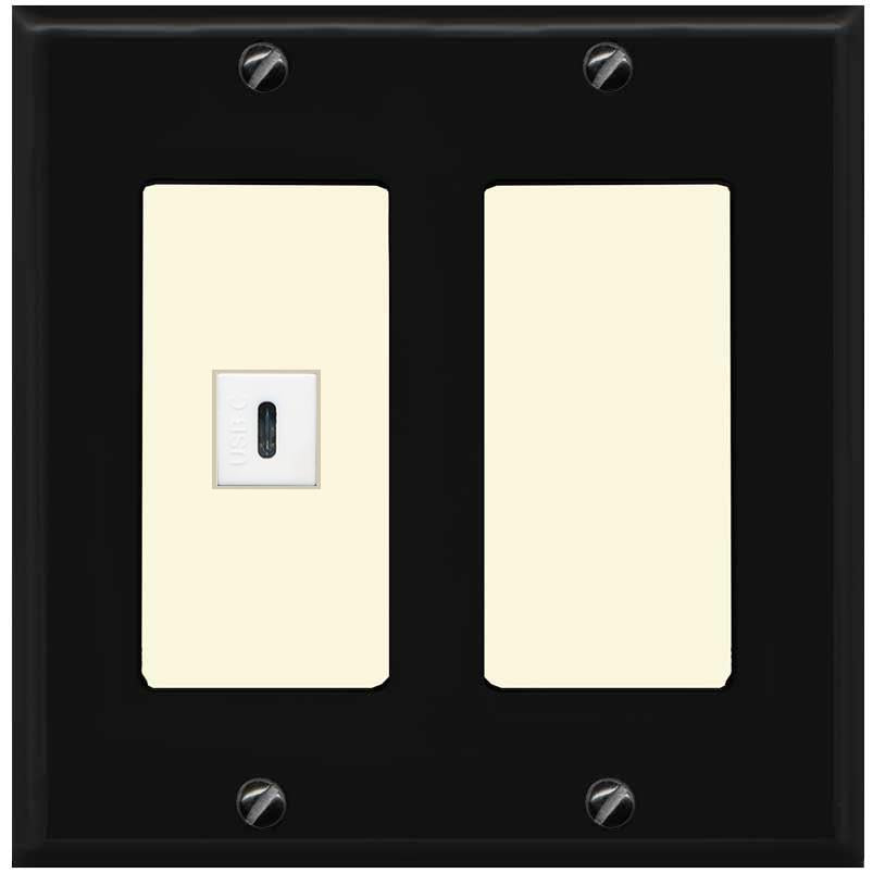 RiteAV USBC Wall Plate - 2 Gang [Black/Light-Almond]