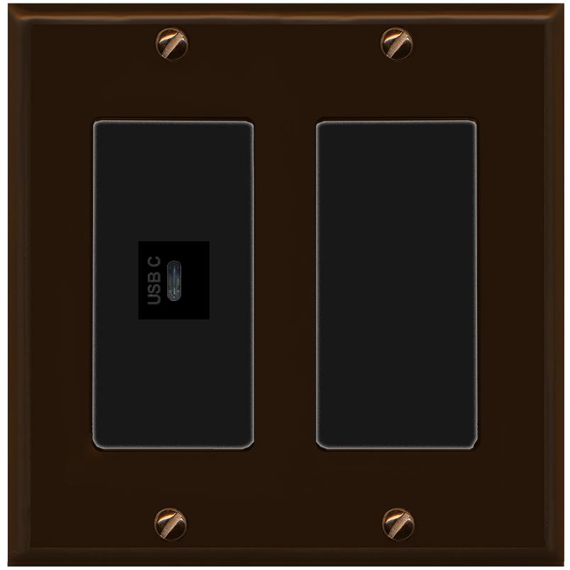 RiteAV USBC Wall Plate - 2 Gang [Brown/Black]