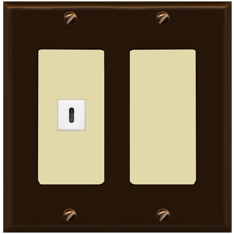 RiteAV USBC Wall Plate - 2 Gang [Brown/Ivory]