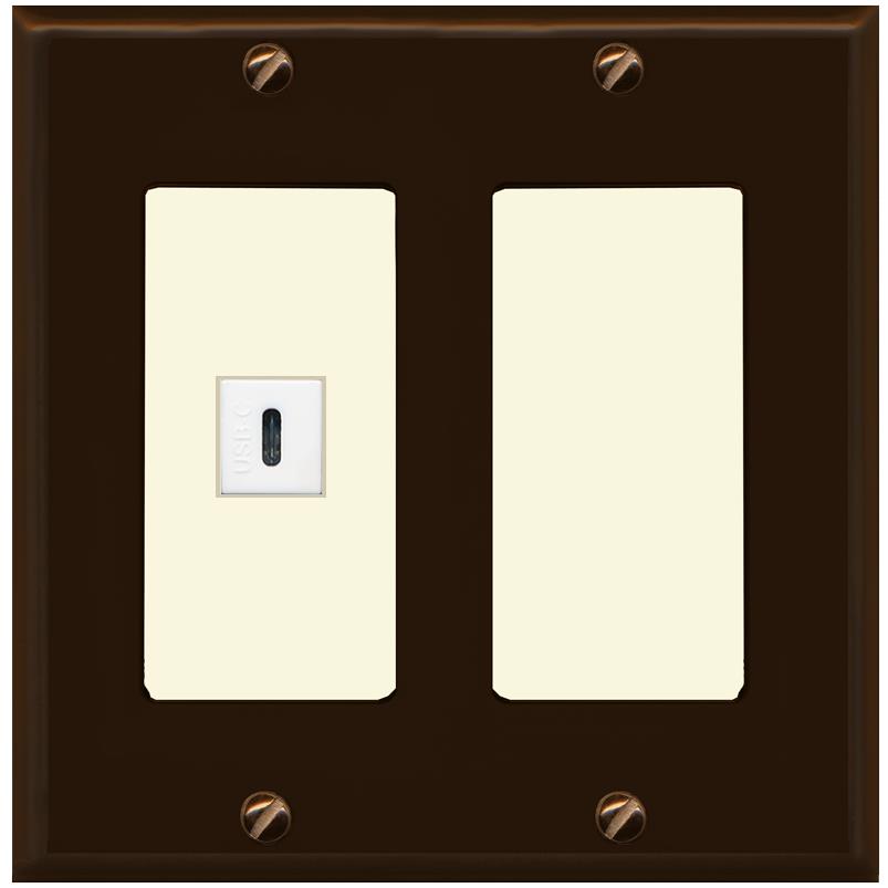 RiteAV USBC Wall Plate - 2 Gang [Brown/Light-Almond]