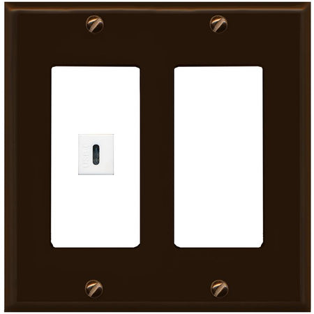 RiteAV USBC Wall Plate - 2 Gang [Brown/White]