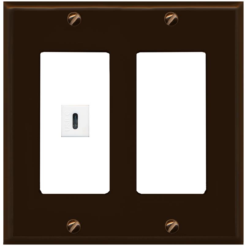 RiteAV USBC Wall Plate - 2 Gang [Brown/White]