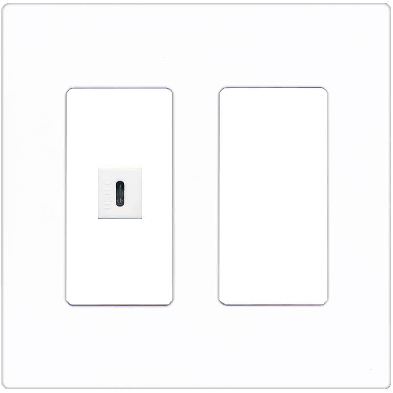 RiteAV USBC Wall Plate - 2 Gang [Screwless White]