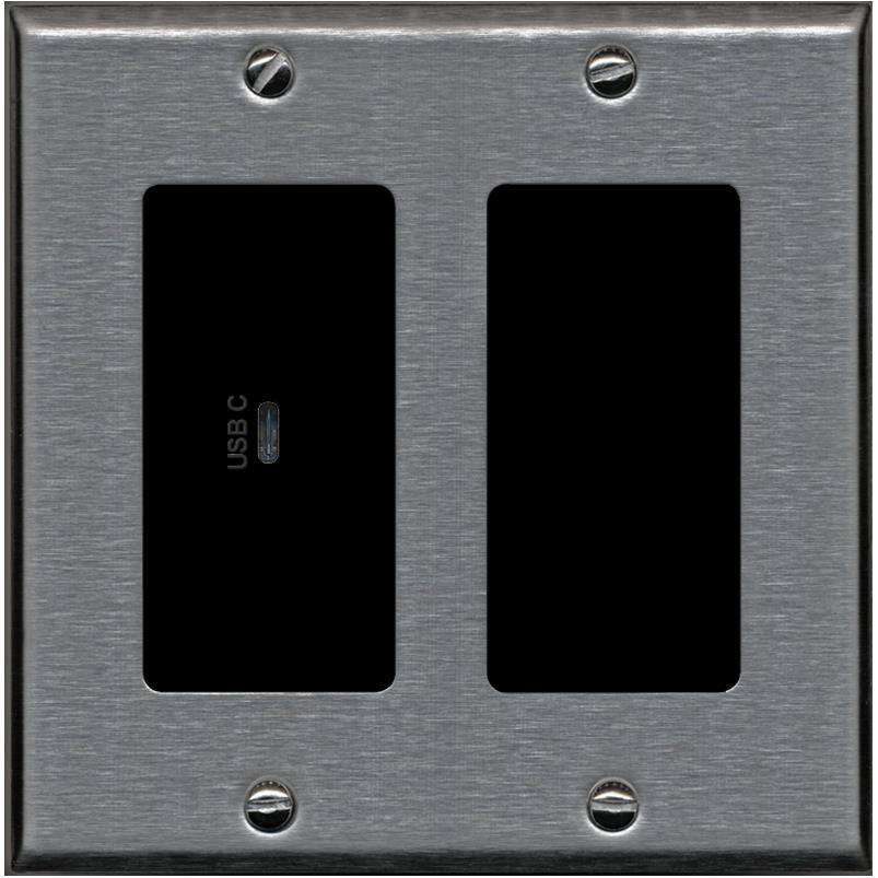 RiteAV USBC Wall Plate - 2 Gang [Stainless/Black]