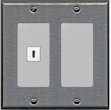 RiteAV USBC Wall Plate - 2 Gang [Stainless/Gray]