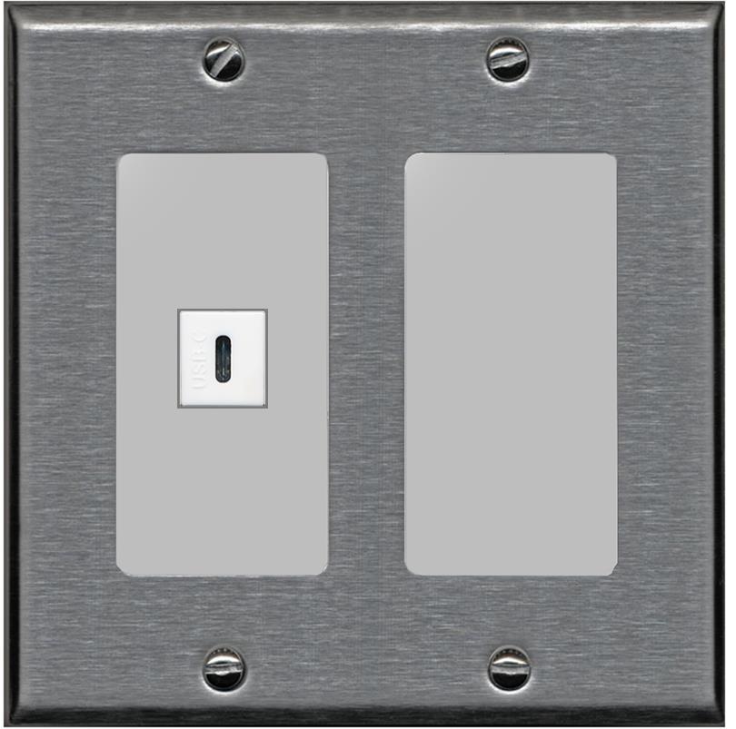 RiteAV USBC Wall Plate - 2 Gang [Stainless/Gray]