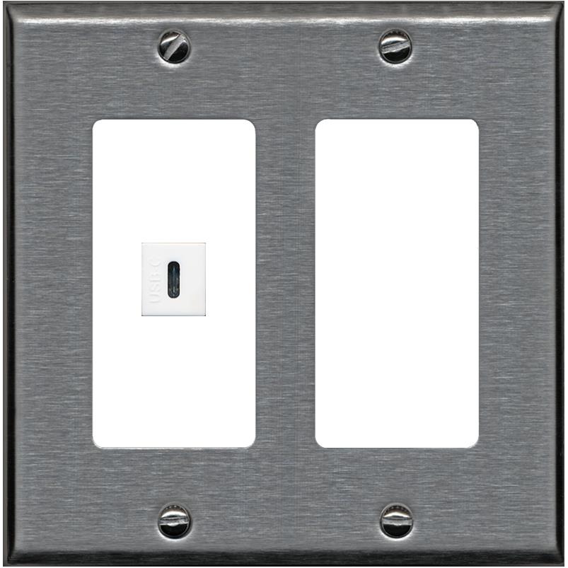 RiteAV USBC Wall Plate - 2 Gang [Stainless/White]