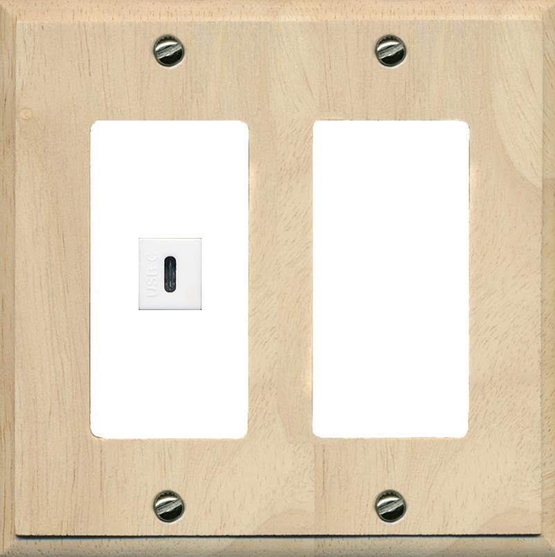 RiteAV USBC Wall Plate - 2 Gang [Wood/White]