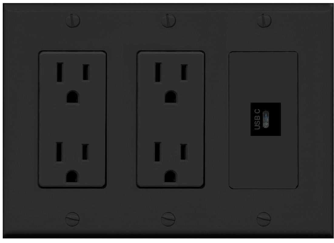 RiteAV USBC Wall Plate - 2 Outlet [Black/Black]