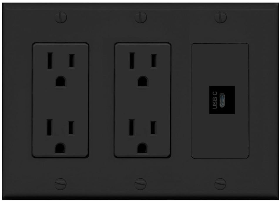 RiteAV USBC Wall Plate - 2 Outlet [Black/Black]