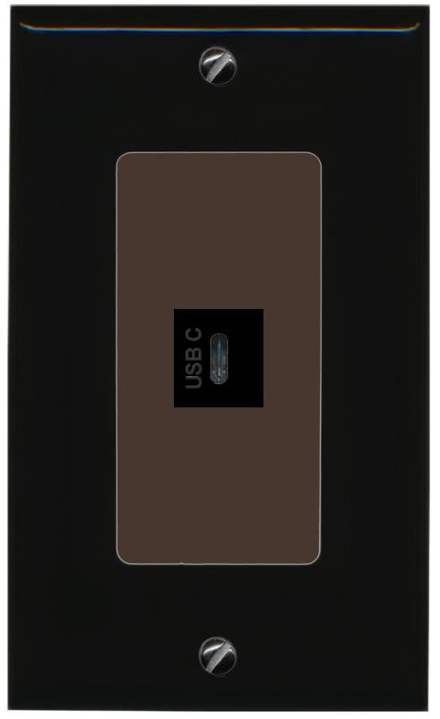 RiteAV USBC Wall Plate - 1 Gang [Black/Brown]