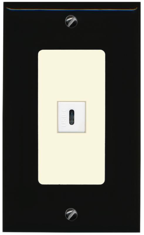 RiteAV USBC Wall Plate - 1 Gang [Black/Light-Almond]