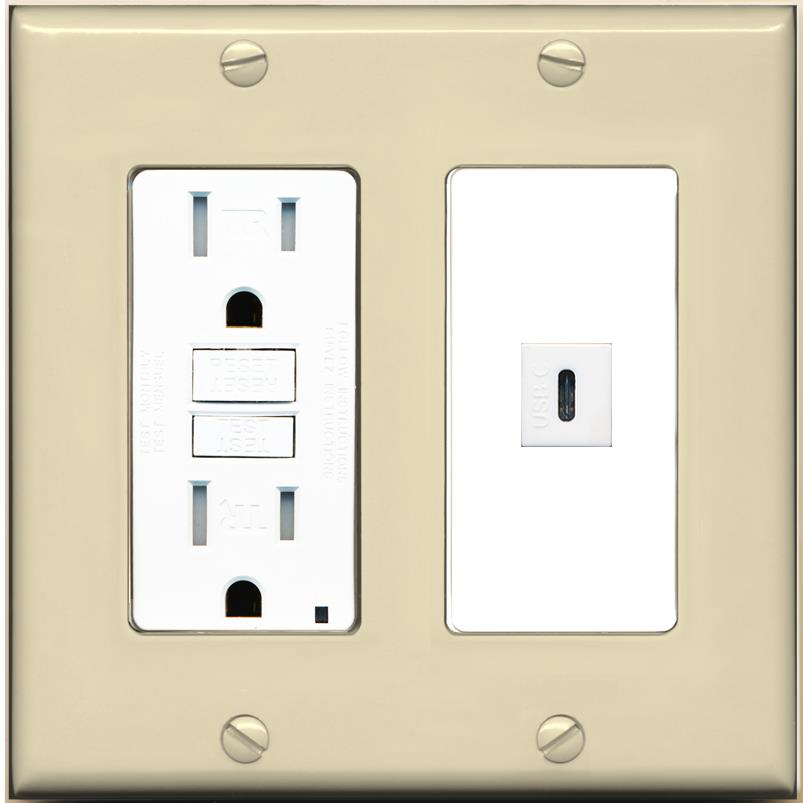 RiteAV USBC Wall Plate - GFCI [Ivory/White]