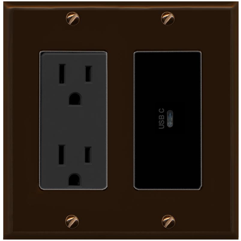 RiteAV USBC Wall Plate - Outlet [Brown/Black]