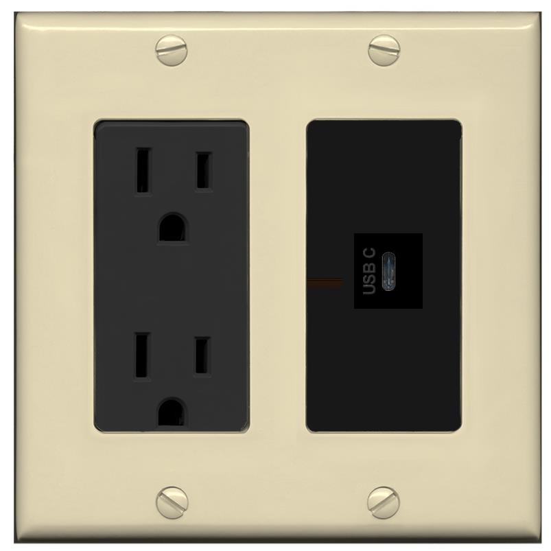 RiteAV USBC Wall Plate - Outlet [Ivory/Black]