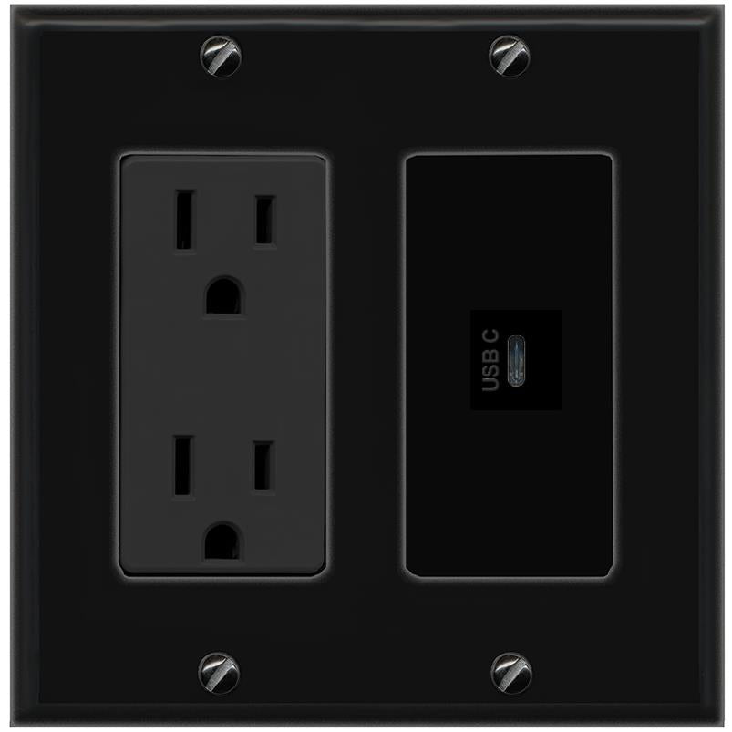 RiteAV USBC Wall Plate - Outlet [Black/Black]