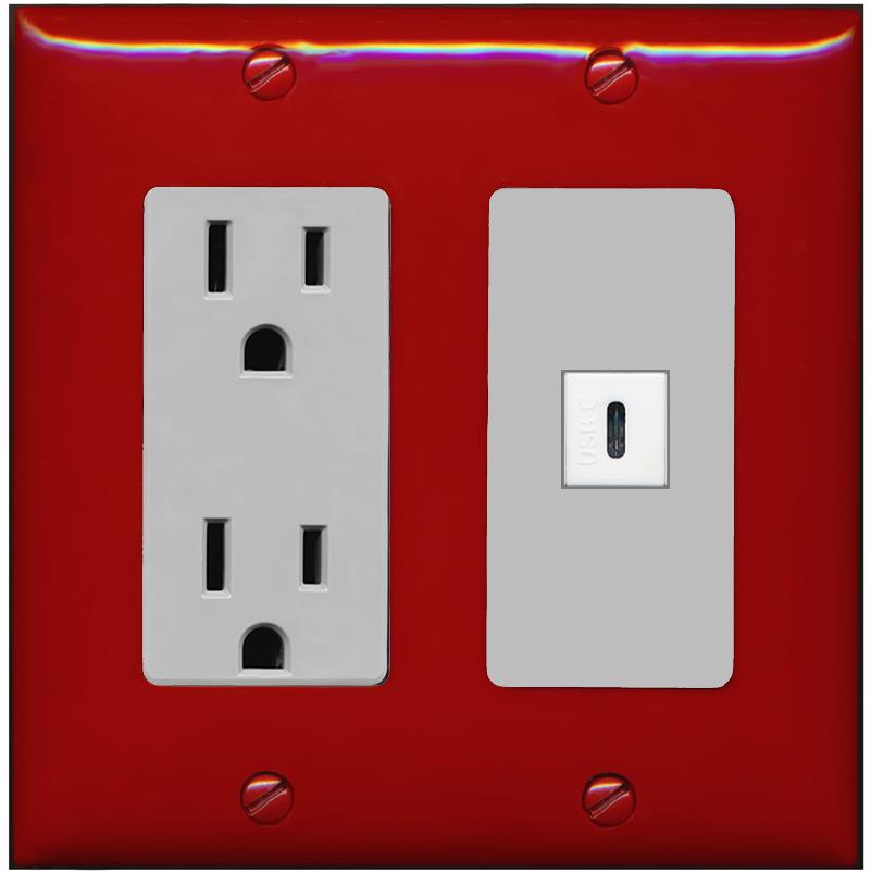 RiteAV USBC Wall Plate - Outlet [Red/Gray]