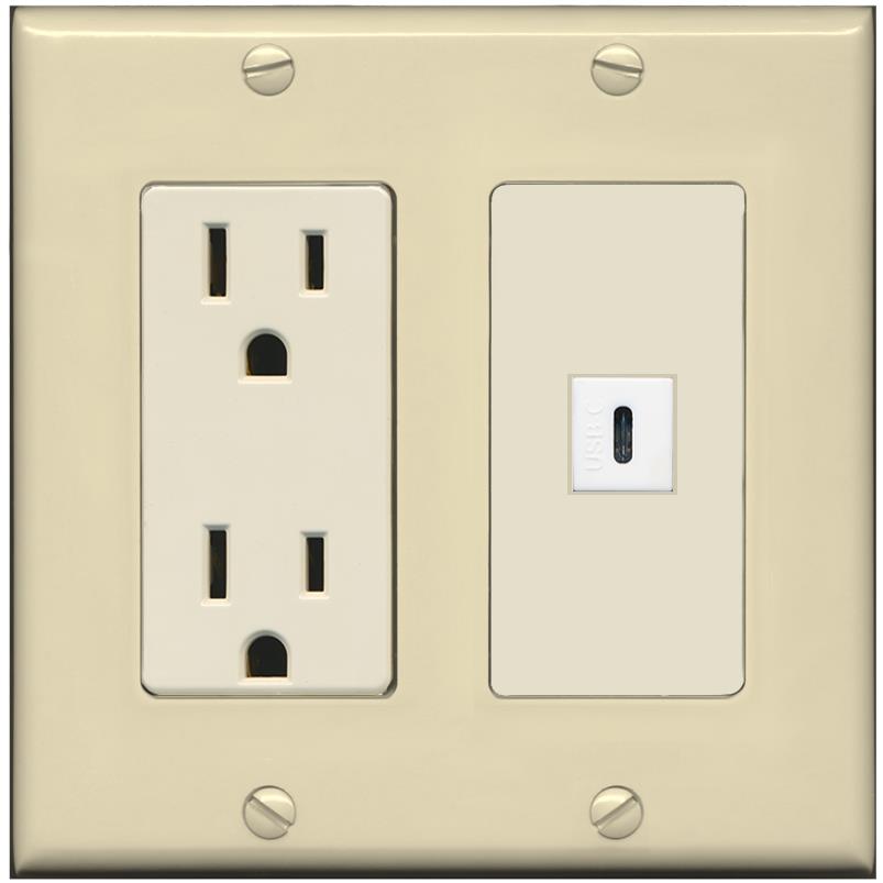 RiteAV USBC Wall Plate - Outlet [Ivory/Light-Almond]