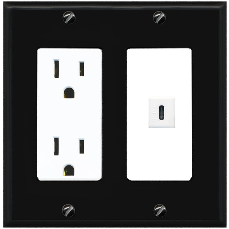 RiteAV USBC Wall Plate - Outlet [Black/White]