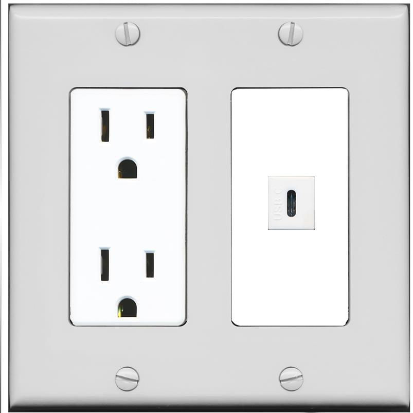 RiteAV USBC Wall Plate - Outlet [Gray/White]