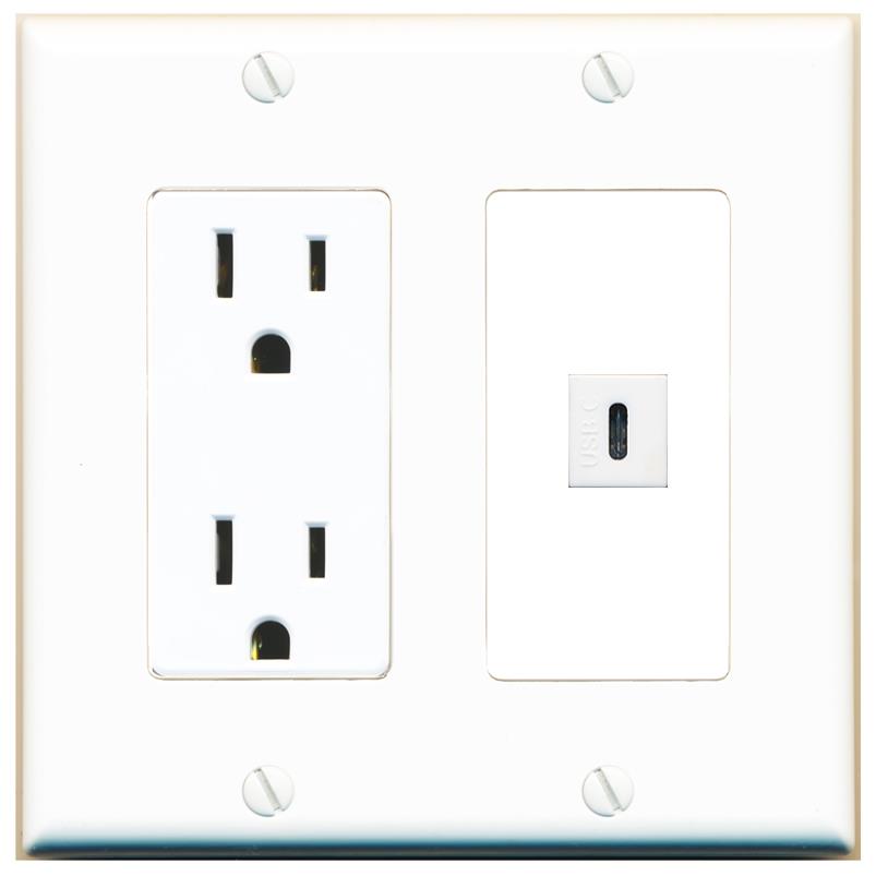 RiteAV USBC Wall Plate - Outlet [White]