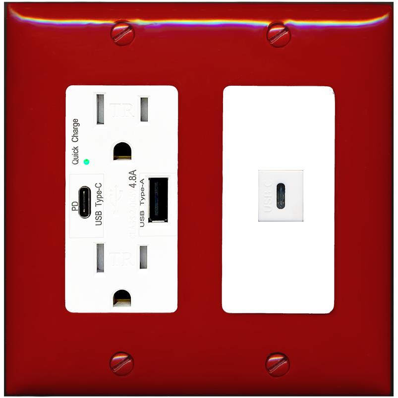 RiteAV USBC Wall Plate - USB A+C Charger [Red/White]