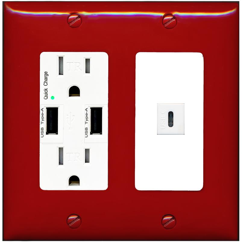 RiteAV USBC Wall Plate - USB Charger [Red/White]