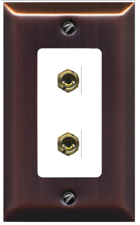 RiteAV 2 Port Banana Keystone Jack Plug (1 Speaker) Binding Post Coupler Wall Plate - 1 Gang [Brushed-Copper/White]