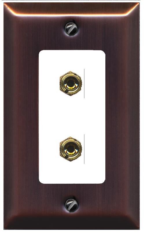 RiteAV 2 Port Banana Keystone Jack Plug (1 Speaker) Binding Post Coupler Wall Plate - 1 Gang [Brushed-Copper/White]