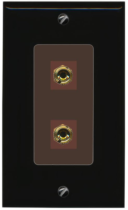 RiteAV 2 Port Banana Keystone Jack Plug (1 Speaker) Binding Post Coupler Wall Plate - 1 Gang [Black/Brown]