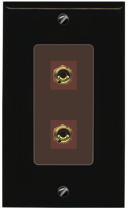 RiteAV 2 Port Banana Keystone Jack Plug (1 Speaker) Binding Post Coupler Wall Plate - 1 Gang [Black/Brown]