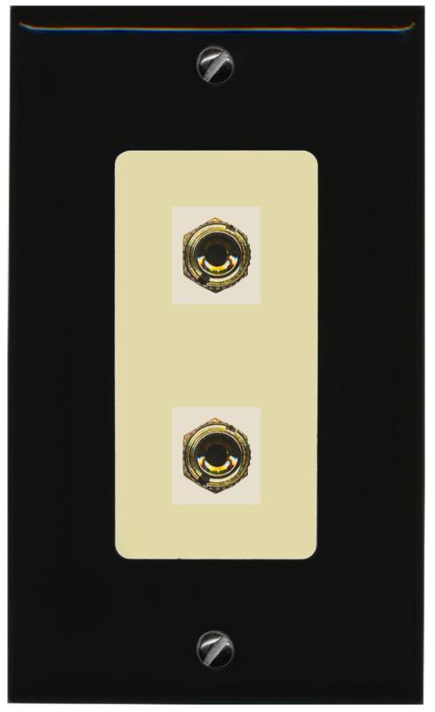 RiteAV 2 Port Banana Keystone Jack Plug (1 Speaker) Binding Post Coupler Wall Plate - 1 Gang [Black/Ivory]