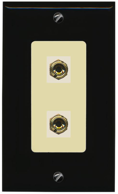RiteAV 2 Port Banana Keystone Jack Plug (1 Speaker) Binding Post Coupler Wall Plate - 1 Gang [Black/Ivory]