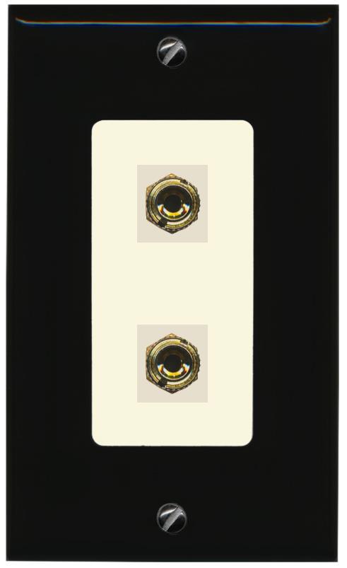 RiteAV 2 Port Banana Keystone Jack Plug (1 Speaker) Binding Post Coupler Wall Plate - 1 Gang [Black/Light-Almond]